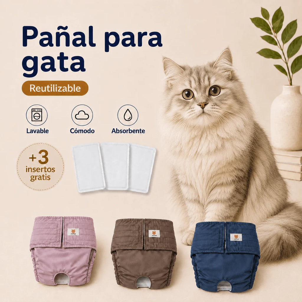 Pañales lavables para gatas  + 🎁 Gratis 3 insertos removibles